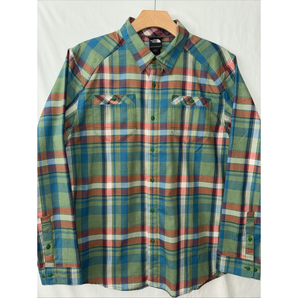 The North Face Mens L Plaid Long Sleeve Button Up Shirt Green/Orange/White NWOT